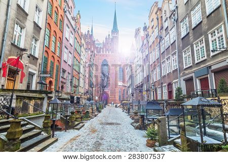 Mariacka Street In Gdansk At Sunrise, No People, Poland