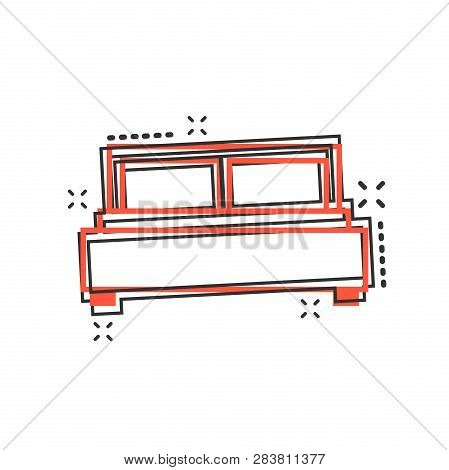 Vector Cartoon Bed Icon In Comic Style. Bedroom Sign Illustration Pictogram. Bed Business Splash Eff
