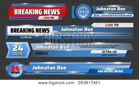 Breaking News And Tv Screensavers, Glass, Translucent Templates. Vector Urgent Announcement Ticker, 