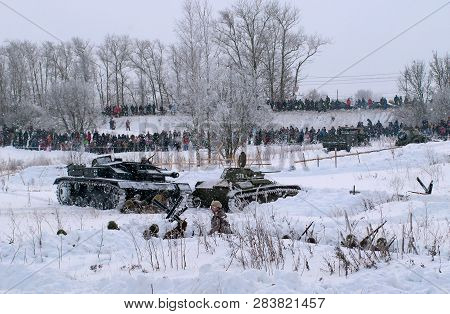 Krasnoye Selo, St. Petersburg, Russia - January 19, 2019: Military Historical Reconstruction - The B