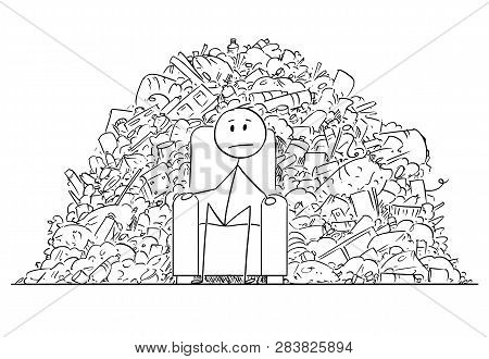 Cartoon Stick Figure Drawing Conceptual Illustration Of Man Or Businessman Sitting In Armchair Surro