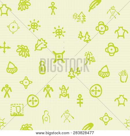 Cartoon Style. Drawing Doodling Map Elements. Pattern With Topographic Icons