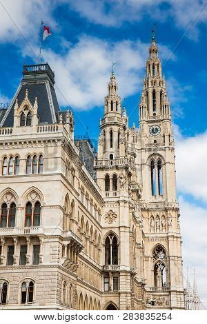 The Historical Vienna City Hall Building At Rathausplatz Built On 1883