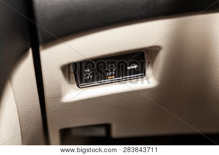 Novosibirsk, Russia - February 10, 2019:  Infiniti Q50, Close-up Of The Off-road Selector And Trunk 