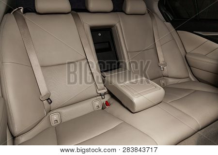 Novosibirsk, Russia - February 10, 2019:  Infiniti Q50, Close-up Of The Rear Seats. Photography Of A