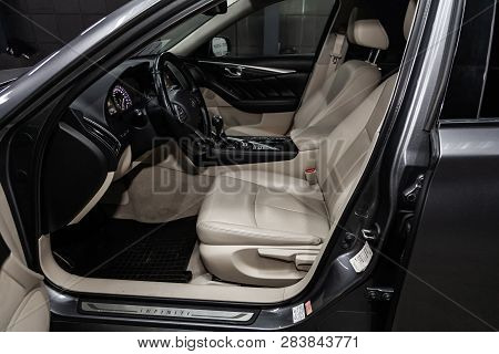 Novosibirsk, Russia - February 10, 2019:  Infiniti Q50, Close-up Of The Dashboard, Speedometer, Tach