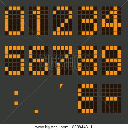 Set Of Calculator Digital Numbers. Electronic Figures. Lcd Digital Number. Orange Clock Digital.