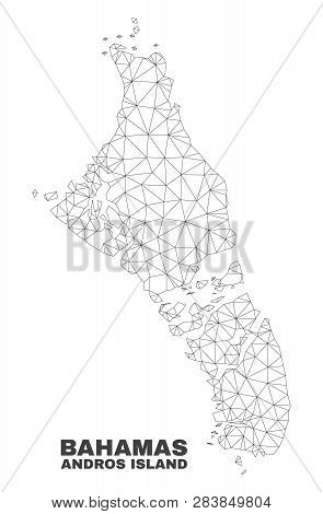 Abstract Andros Island Of Bahamas Map Isolated On A White Background. Triangular Mesh Model In Black