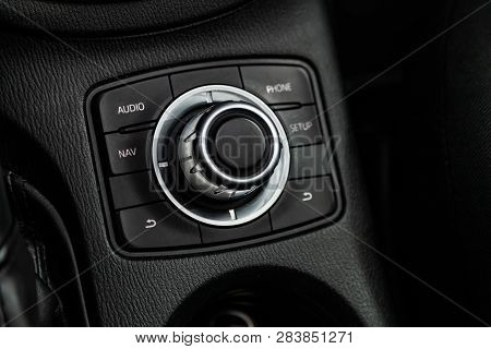 Novosibirsk, Russia - February 10, 2019:  Mazda Cx-5, Close-up Of The Control Selector Audio, Phone,