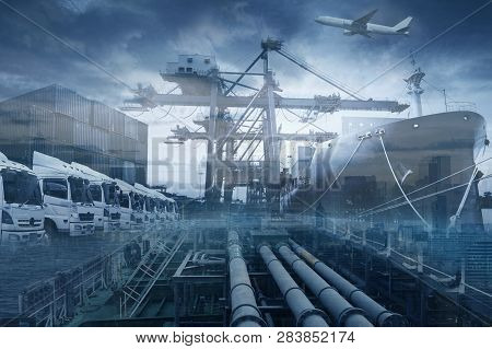 Shipping Industrail Business Multiple Exposure With Various Logistics Services.