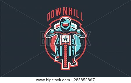 Emblem Of A Cyclist On A Mountain Bike. Sport Bike Logo. Sport Bicycle, Racer, Jump, Downhill, Mtb, 
