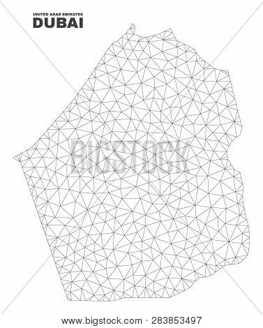 Abstract Dubai Emirate Map Isolated On A White Background. Triangular Mesh Model In Black Color Of D