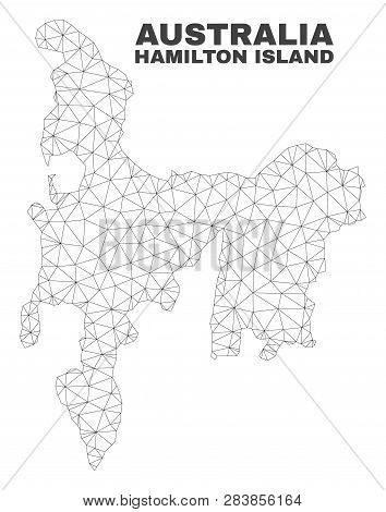 Abstract Hamilton Island Map Isolated On A White Background. Triangular Mesh Model In Black Color Of