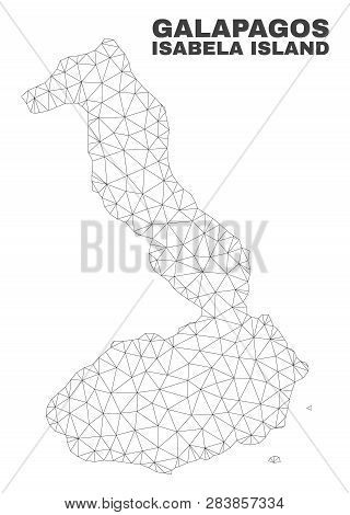 Abstract Isabela Island Of Galapagos Map Isolated On A White Background. Triangular Mesh Model In Bl