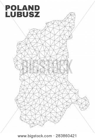 Abstract Lubusz Voivodeship Map Isolated On A White Background. Triangular Mesh Model In Black Color