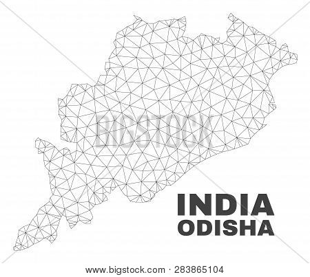 Abstract Odisha State Map Isolated On A White Background. Triangular Mesh Model In Black Color Of Od