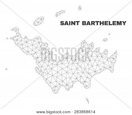 Abstract Saint Barthelemy Map Isolated On A White Background. Triangular Mesh Model In Black Color O