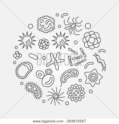 Virology Round Vector Microbiology Minimal Illustration Made With Microbes And Viruses Outline Icons