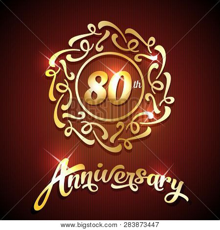 80th Anniversary Label Golden Design Elements Template For Greeting Card Or Invitation