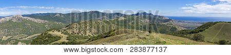 Panorama Of The Tokluk Mountain Range. Crimea, Sunny Day In September.