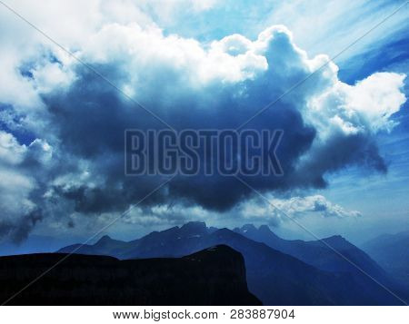 The Beautiful Clouds Over The Alps And The River Rhine Valley (rheintal) - Canton Of St. Gallen, Swi