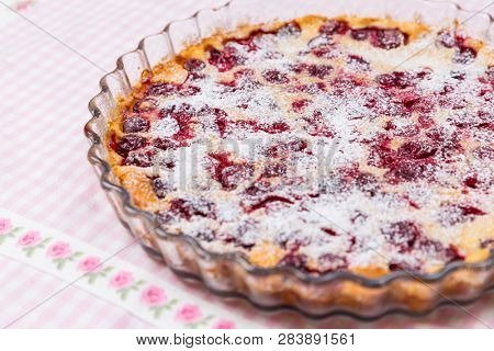 Traditional Frensch milk pie with cherry