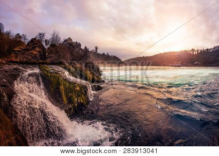 Panoramic view of the rhinefall in Schaffhausen, Switzerland