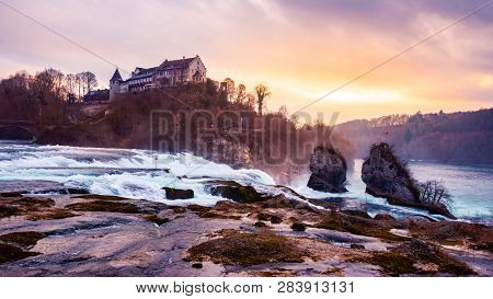 Panoramic view of the rhinefall in Schaffhausen, Switzerland