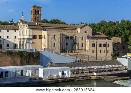 Rome, Italy - June 22, 2017: Panorama Of Tiber River And Pons Cestius In City Of Rome, Italy