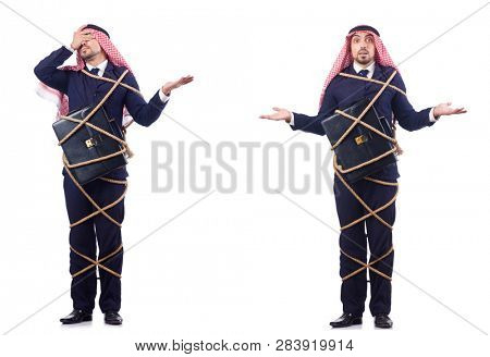 Arab man tied up with rope