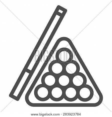 Billiards Line Icon. Pool Cue And Balls Vector Illustration Isolated On White. Play Outline Style De