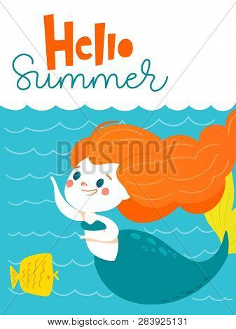 Vector Cartoon Summer Poster With Cute Little
