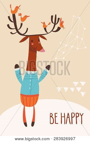 Motivational Vector Card With Deer And Be