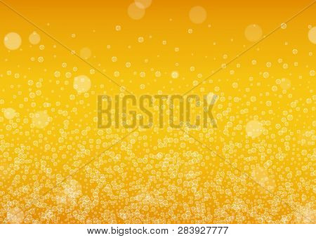 Beer Foam. Craft Lager Splash. Oktoberfest Background. Cold Pint Of Ale With Realistic White Bubbles