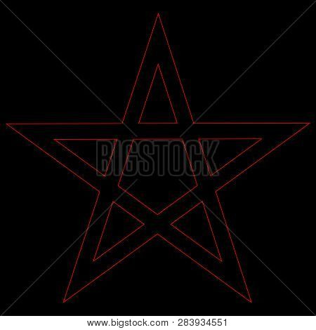 Pentagram Blood Red Runic Spell Circle. Satanic Sign, Magic Casting Ring. Pentalpha, Pentangle