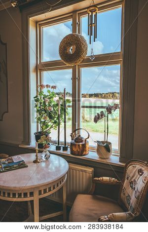 Vaxjo, Seden - October, 2018: Vintage Furniture, Decor Inside Classic Bergkvara Tantens Cafe, Beauti