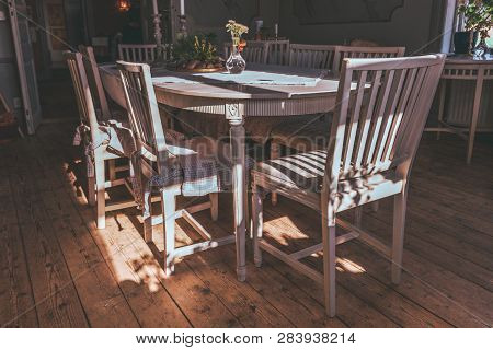 Vaxjo, Seden - October, 2018: Vintage Furniture, Decor Inside Classic Bergkvara Tantens Cafe, Beauti