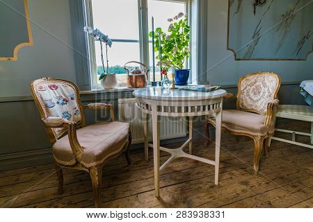 Vaxjo, Seden - October, 2018: Vintage Furniture, Decor Inside Classic Bergkvara Tantens Cafe, Beauti