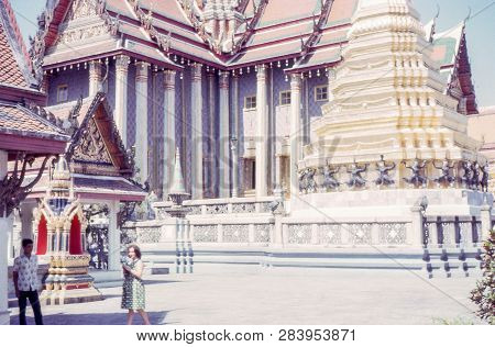 Bangkok, Thailand - Circa, 1960s: Vintage Photo Of The Temple Of The Emerald Buddha Also Called Wat 