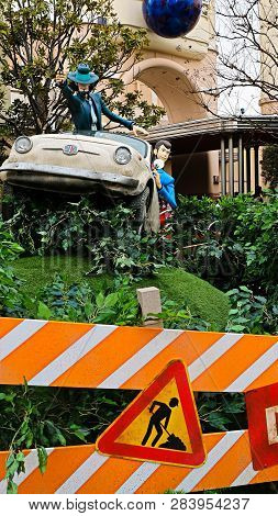 Osaka, Japan - Feb 11 2019 : Lupin The 3rd Car Chase Xr Ride At The Entrance Of Lupin And  Jigen Fig