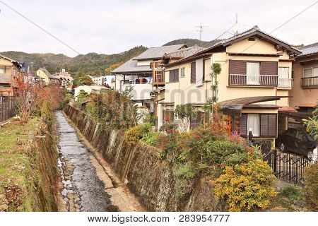 Suburban Japanese Homes - Typical Residential Neighborhood In Ukyo Ward (ukyo-ku) Of Kyoto, Japan.