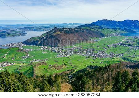 View From Mt. Stanserhorn In Switzerland At The Beginning Of May. The Stanserhorn Is A Mountain In T