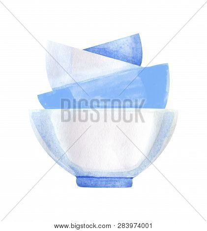 Watercolor Bowl Set Isolated On White Background