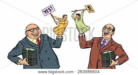 Yes No Hate Voters. Election Policy Manipulation. Isolate On White Background. Pop Art Retro Vector 