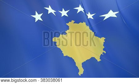 The Waving Flag Of Kosovo . High Quality 3d Illustration. Perfect For News, Reportage, Events.