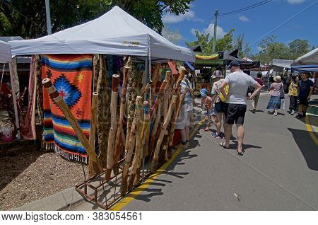 Eumundi, Queensland, Australia - 1st February 2020 : View Of A Didgeridoo Market Stall At The The Fa