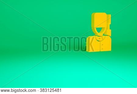 Orange British Guardsman With Bearskin Hat Marching Icon Isolated On Green Background. Minimalism Co