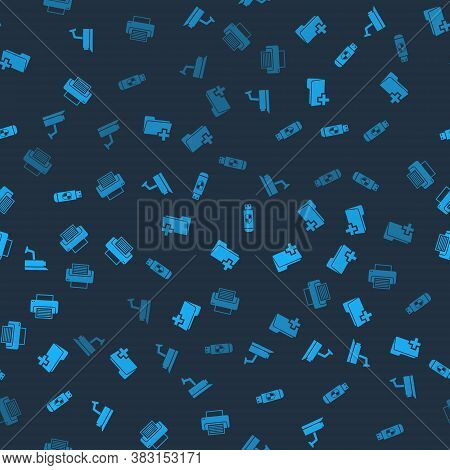 Set Security Camera, Add New Folder, Usb Flash Drive And Shield And Printer On Seamless Pattern. Vec