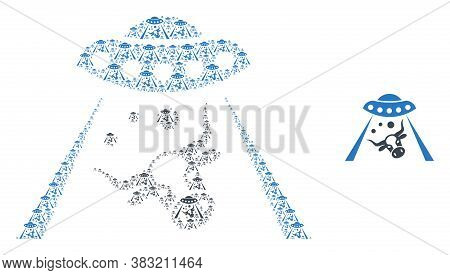 Vector Cow Abduction Collage Is Designed With Scattered Self Cow Abduction Elements. Recursion Colla