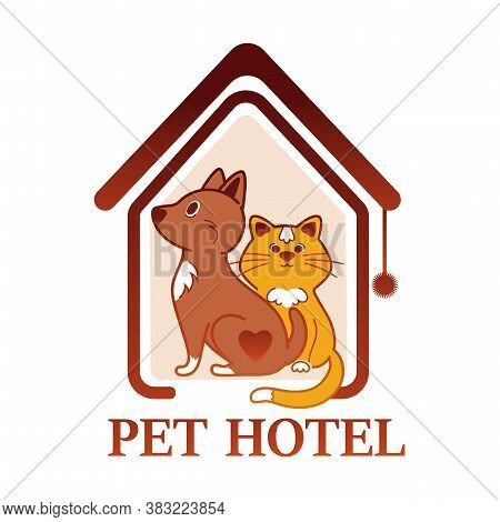 Pet Hotel Colored Logo Design. Concept Of Pet House Building Or Temporary Home For Cats And Dogs, Lo